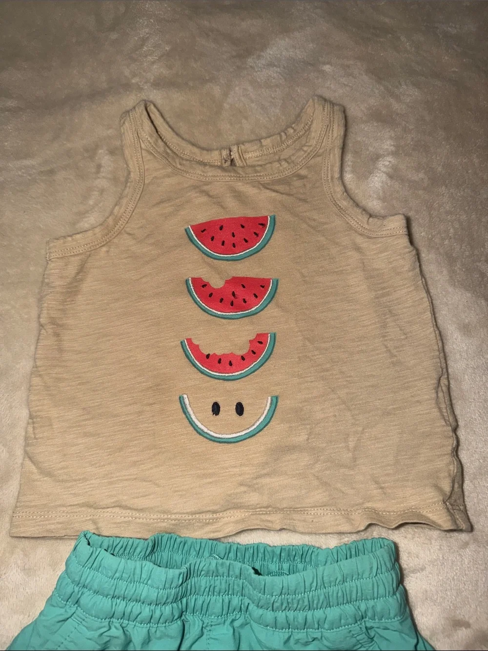 GAP Tan Tank with Watermelon Graphic & Teal Shorts Kids Matching Set